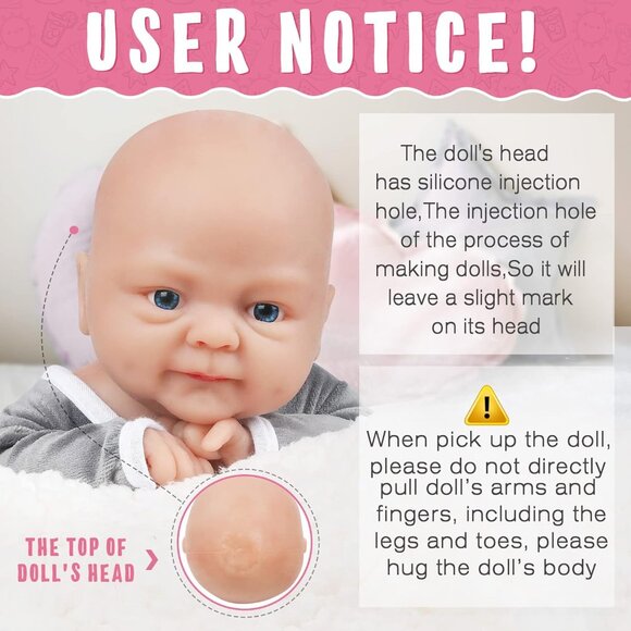 🆕14 inch Full Body Platinum Silicone Baby Dolls Boy for Toddlers Reborn Baby - Picture 5 of 9